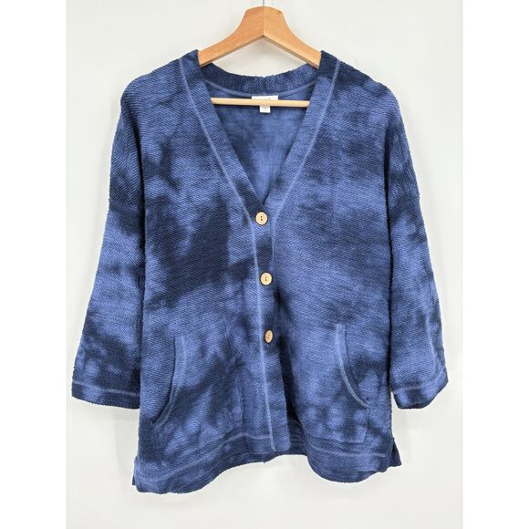 J. Jill Oversized Blue Tie Dye Cardigan Sweater, Sz Small, V-neck Comfycore - Picture 2 of 9